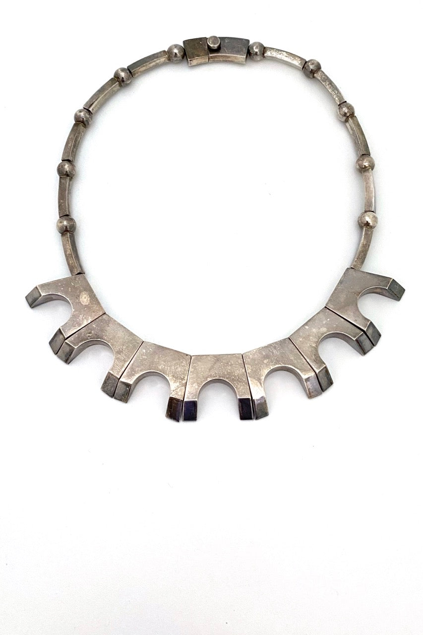 Antonio Pineda Taxco Mexico vintage heavy silver necklace Modernist jewelry design