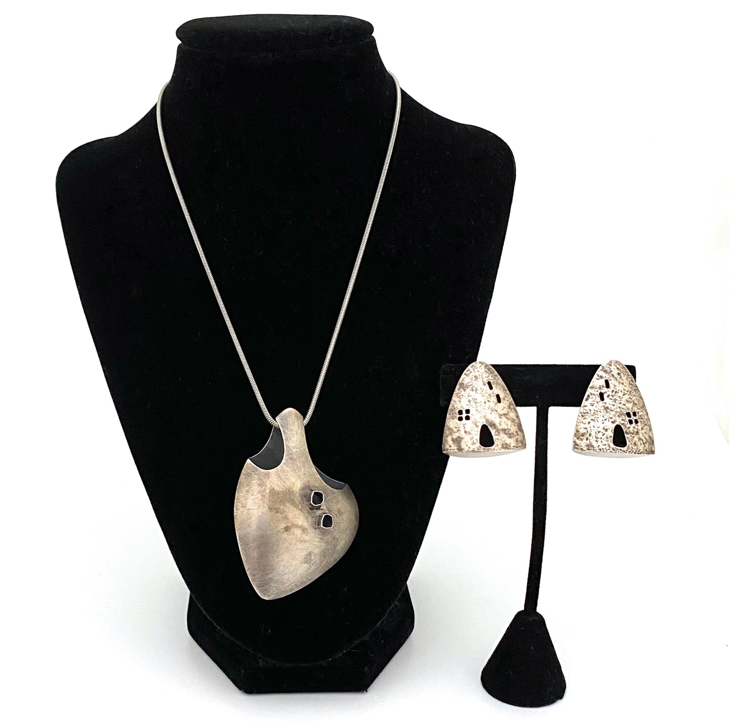 Talya Baharal Gene Gnida USA vintage textured silver ear clips necklace