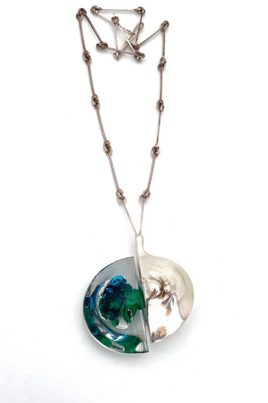 Lapponia Finland vintage silver acrylic extra large Kilimanjaro pendant necklace Bjorn Weckstrom 1974