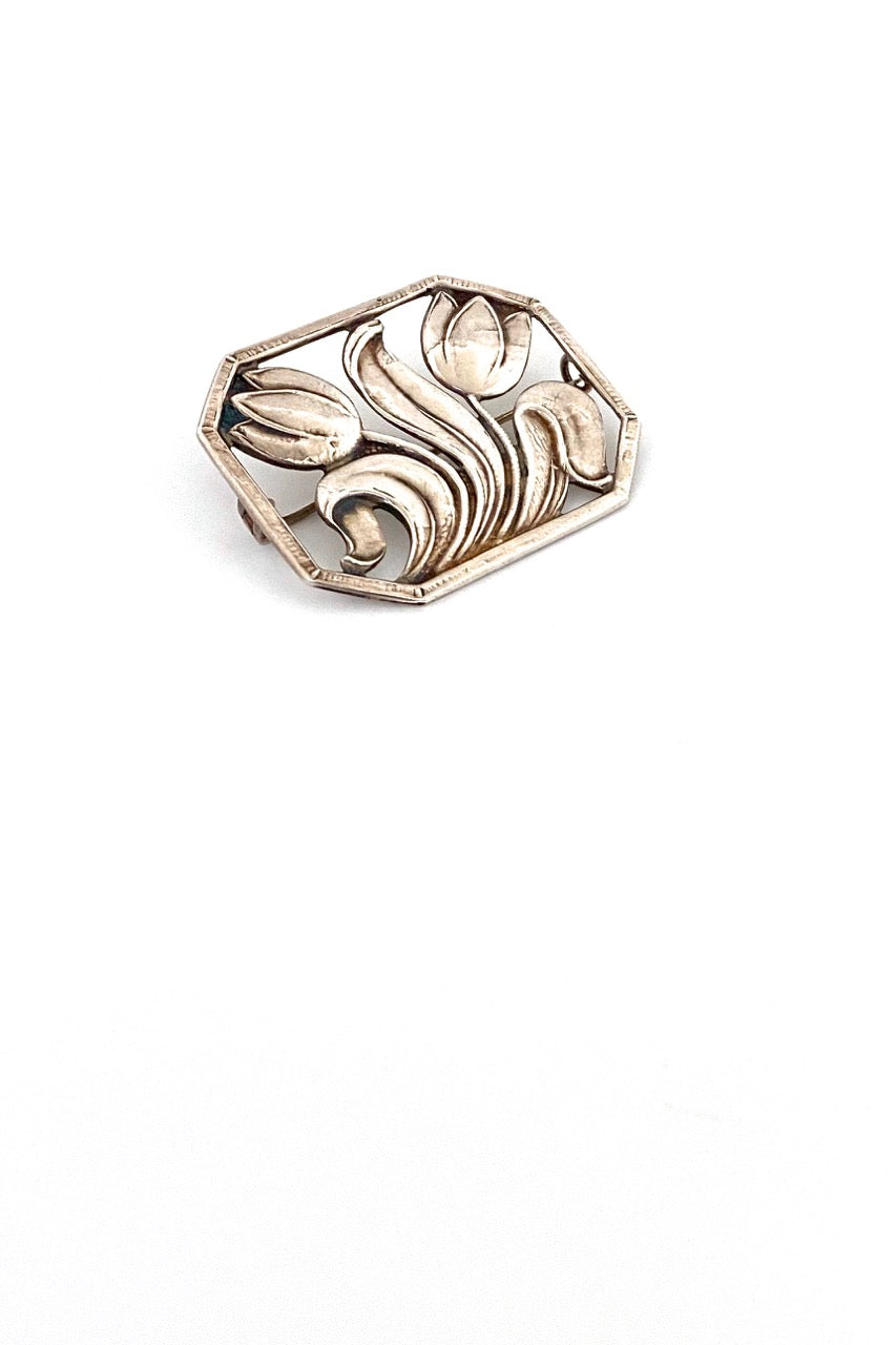 Carl Poul Petersen Canada large vintage silver tulips flower brooch Georg Jensen training