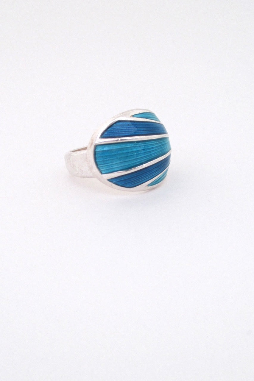 David-Andersen Norway vintage silver turquoise enamel adjustable ring Scandinavian Modern