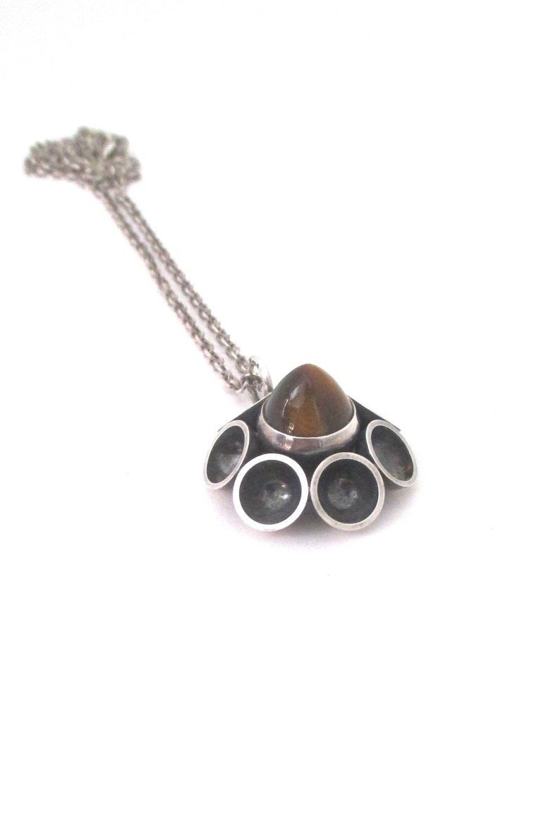 Elis Kauppi Kupittaan Kulta Finland vintage silver tiger eye mid century pendant Scandinavian Modern design