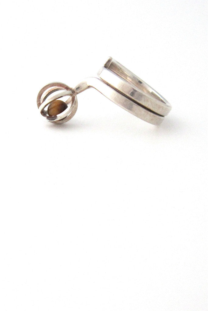 Elis Kauppi for Kupittaan Kulta Finland silver & tiger's eye ring..