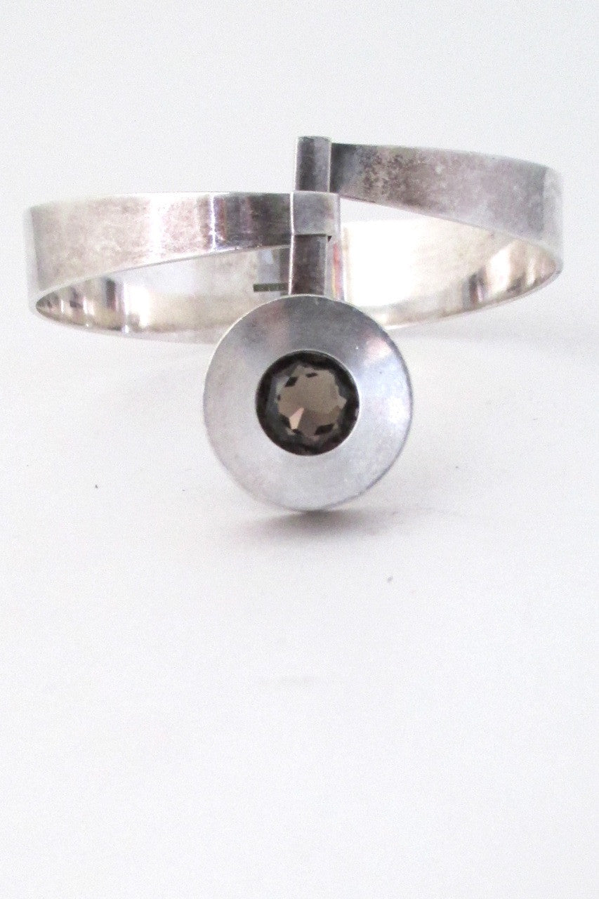 Elis Kauppi for Kupittaan Kulta Finland vintage Scandinavian Modernist silver & smoky quartz bracelet