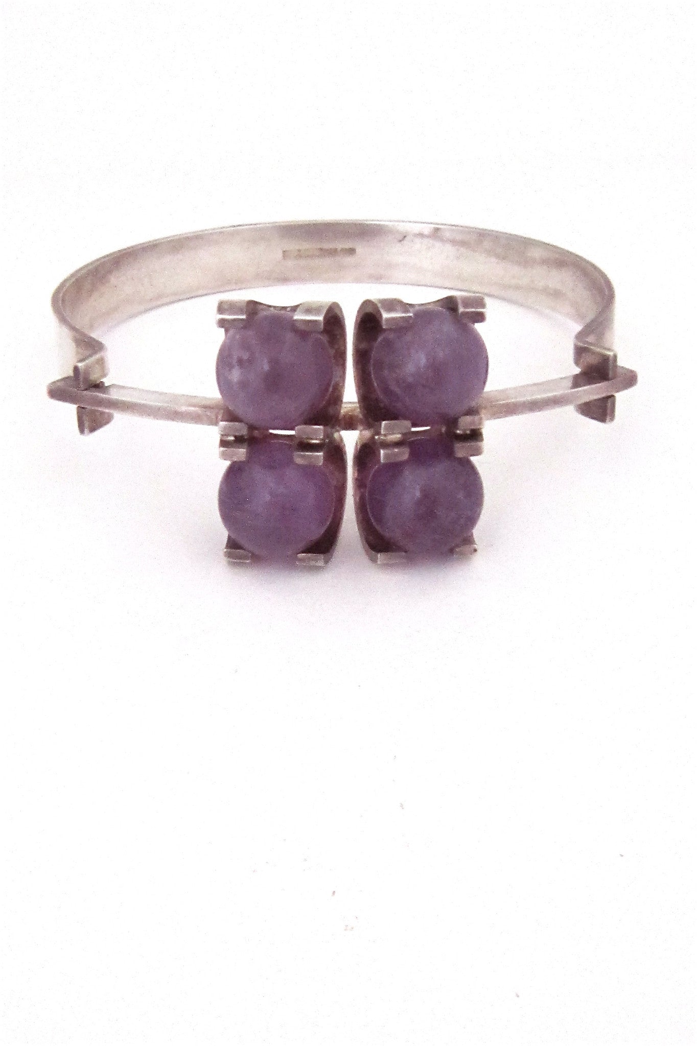 Elis Kauppi for Kupittaan Kulta Finland vintage Nordic modern silver & amethyst bracelet