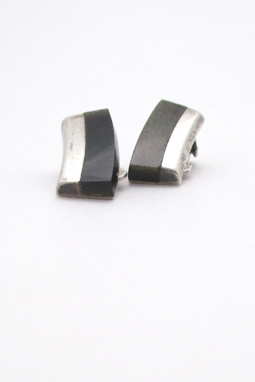 Enrique Ledesma Mexico vintage silver & obsidian ear clips mid century jewellery