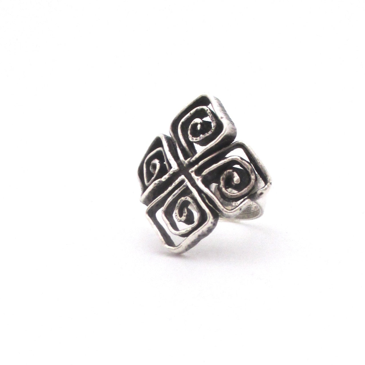 detail Erik Granit Finland vintage brutalist silver squared spirals ring 1971 Scandinavian Modernist jewelry design