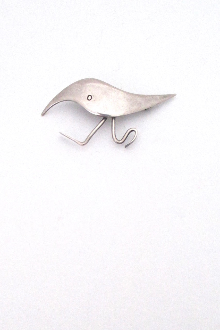 Frances Holmes Boothby USA vintage modernist silver running bird brooch mid century modern design