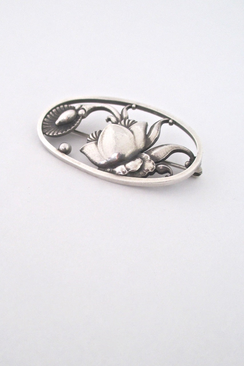Georg Jensen Denmark vintage silver flower leaf brooch 274 by Gundorph Albertus Danish design