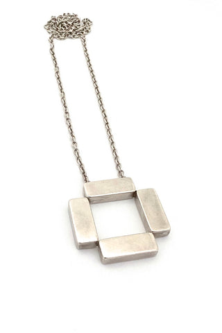 Georg Jensen Denmark vintage silver large square pendant necklace 379 Astrid Fog Scandinavian Modernist jewelry design