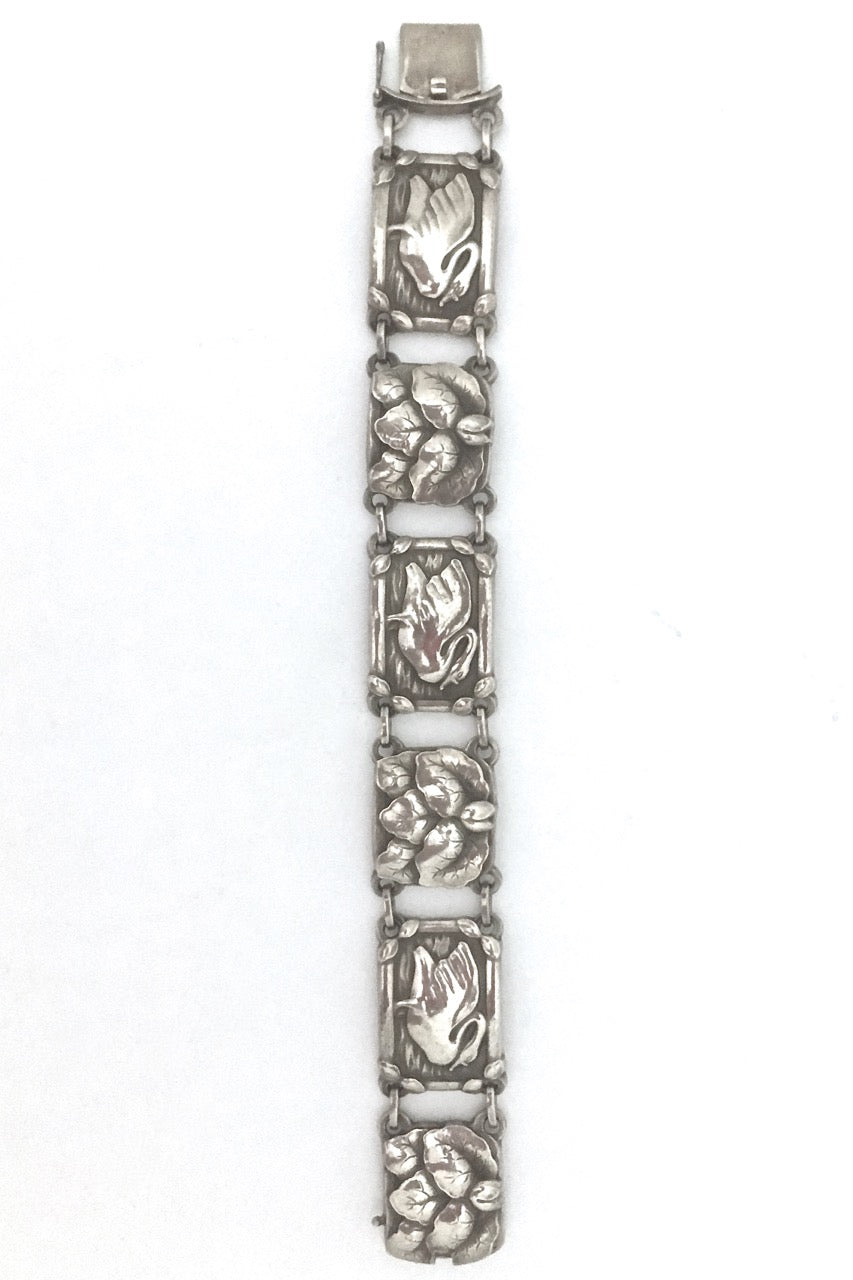 Georg Jensen Denmark vintage silver swans link bracelet 42