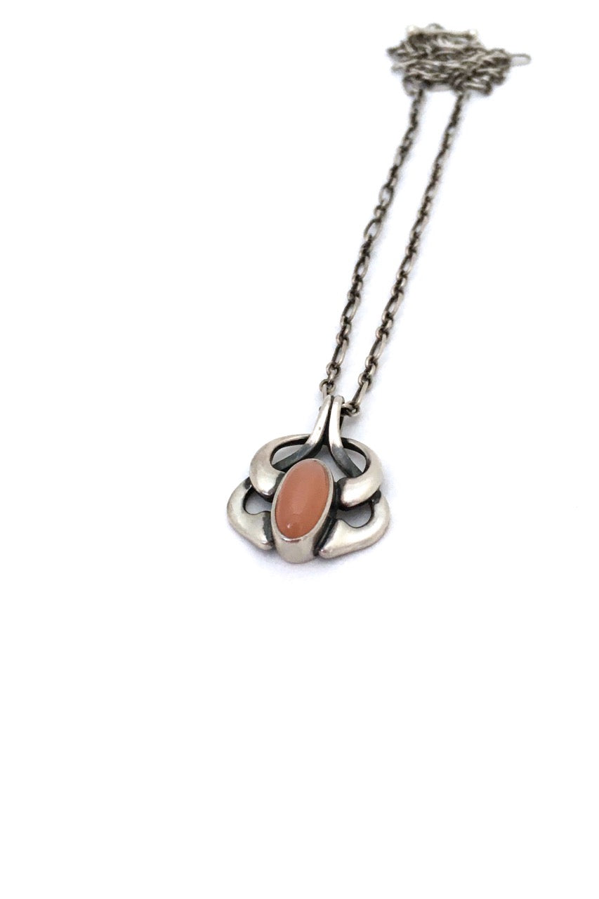 Georg Jensen Denmark silver rose quartz Annual Heritage pendant necklace 2006 flower bud