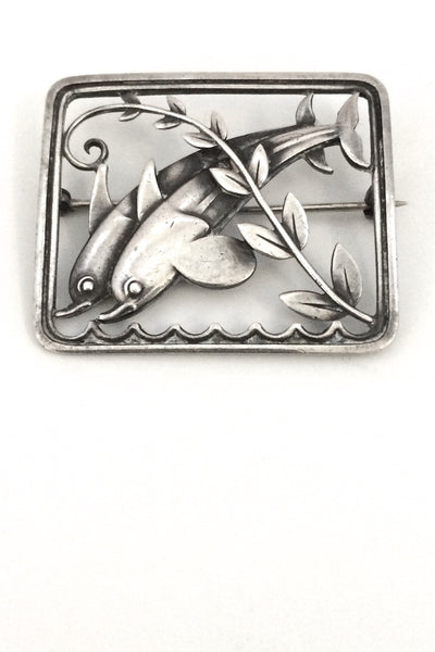 Georg Jensen Denmark vintage sterling silver dolphins brooch 251 by Arno Malinowski
