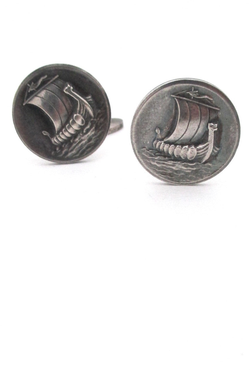 Georg Jensen Denmark vintage sterling silver viking ship cufflinks 50 by Harald Nielsen