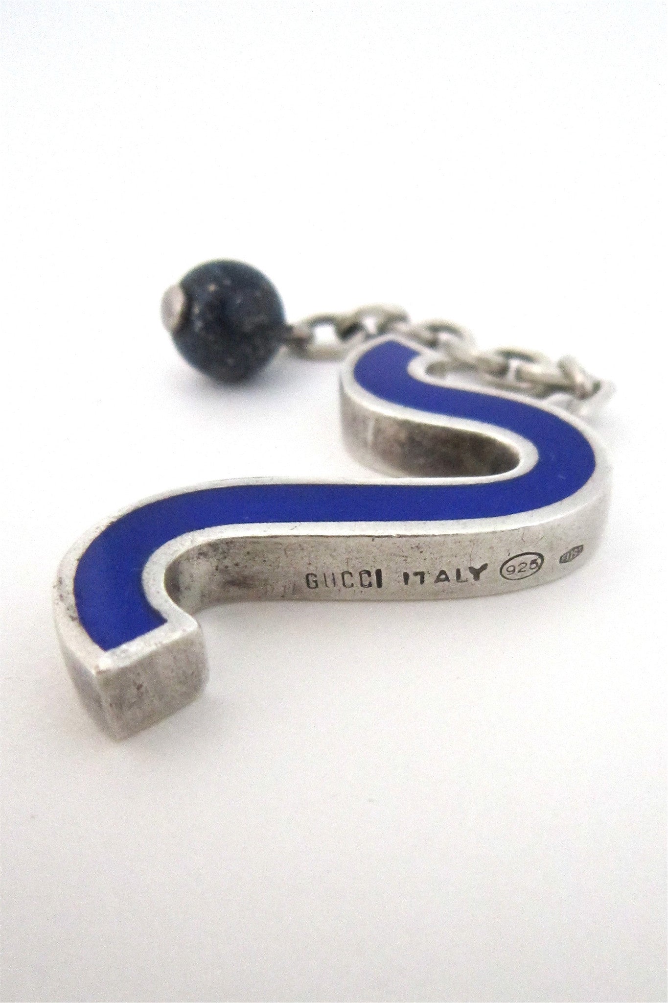 Gucci Italy vintage modernist silver enamel and lapis lazuli key chain