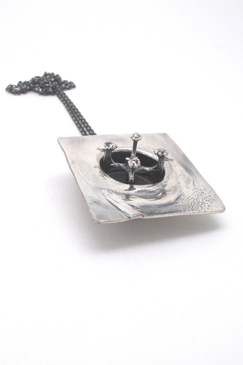 Guy Vidal Canada rare brutalist pewter kinetic shadowbox pendant necklace 1970s