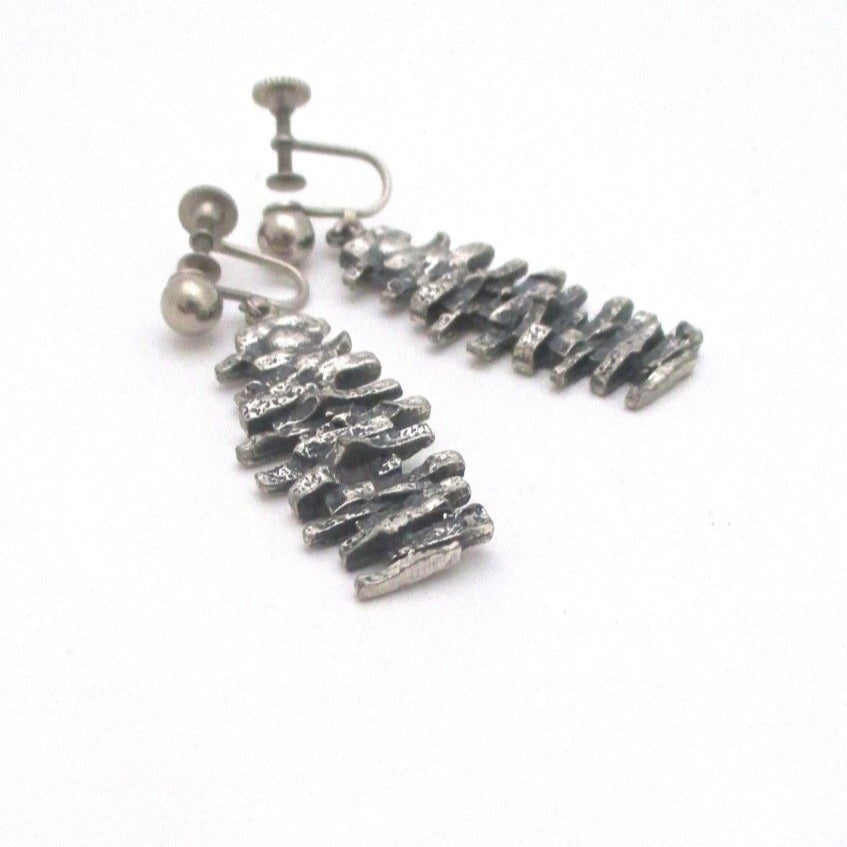 Guy Vidal Canada vintage modernist 'stacked stones' pewter drop earrings brutalist jewelry