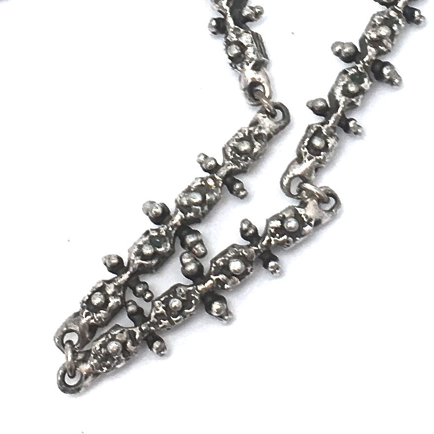 profile Guy Vidal Canada vintage brutalist pewter long link Knobbly chain Canadian Modernist jewellery design