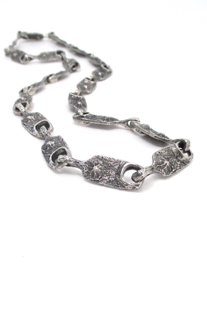 Guy Vidal Canada vintage brutalist pewter mid century long link chain necklace