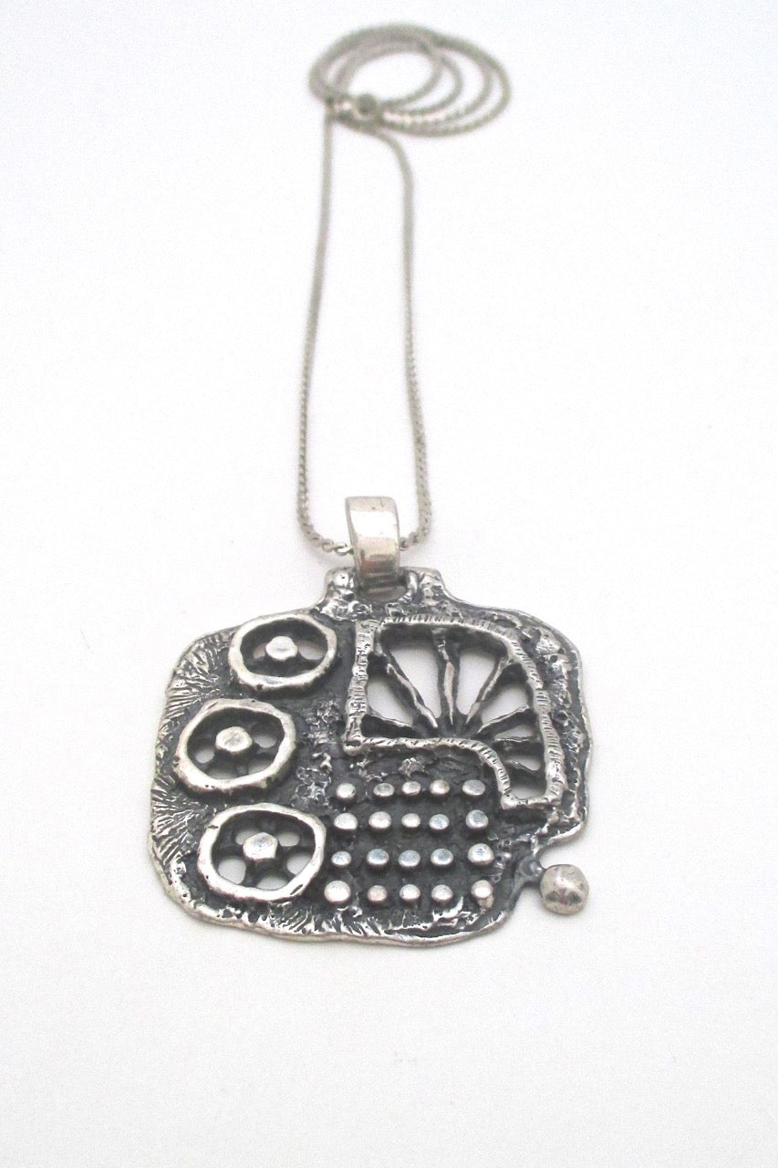 Guy Vidal Canada large vintage brutalist pewter necklace mid century jewelry