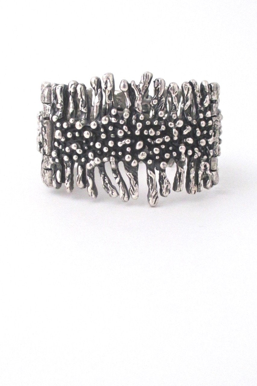 Guy Vidal Canada vintage brutalist pewter wide hinged bracelet
