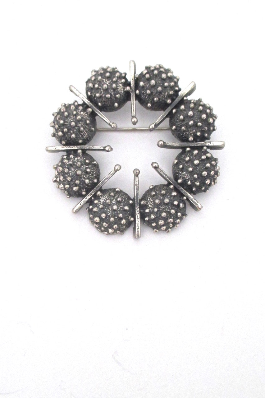 Guy Vidal Canada vintage brutalist pewter round openwork brooch