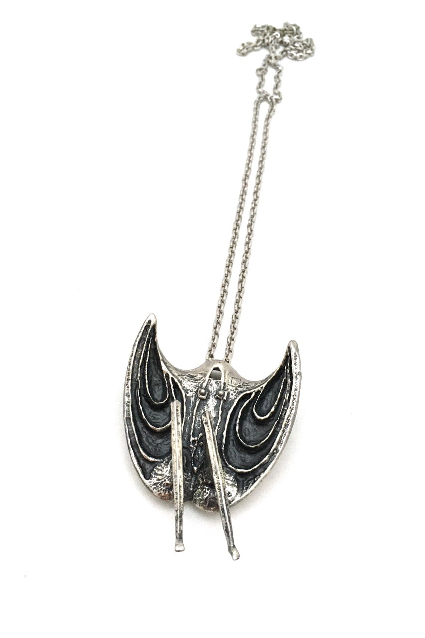 Guy Vidal Canada vintage large kinetic brutalist pewter abstract woman pendant necklace rare