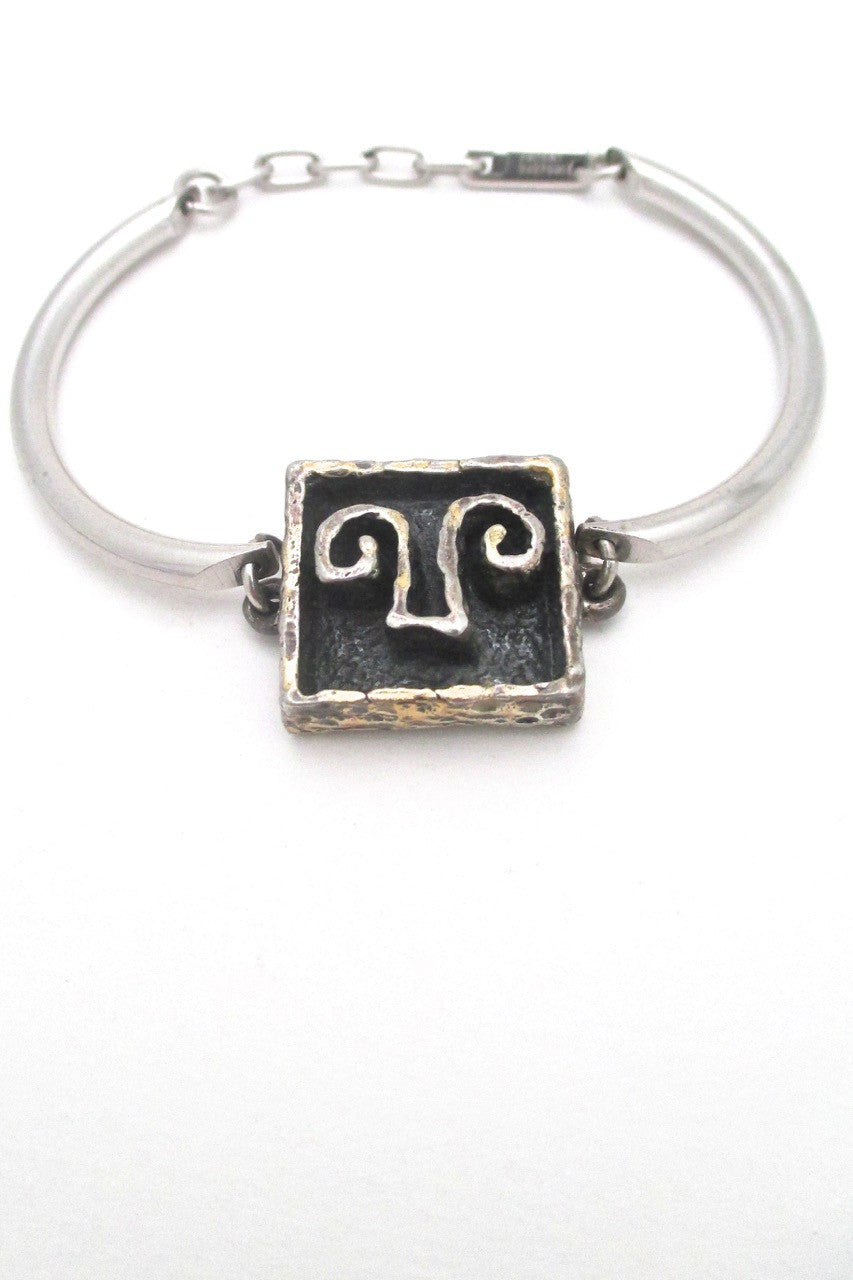 Guy Vidal Canada vintage brutalist pewter small shadow box link bracelet