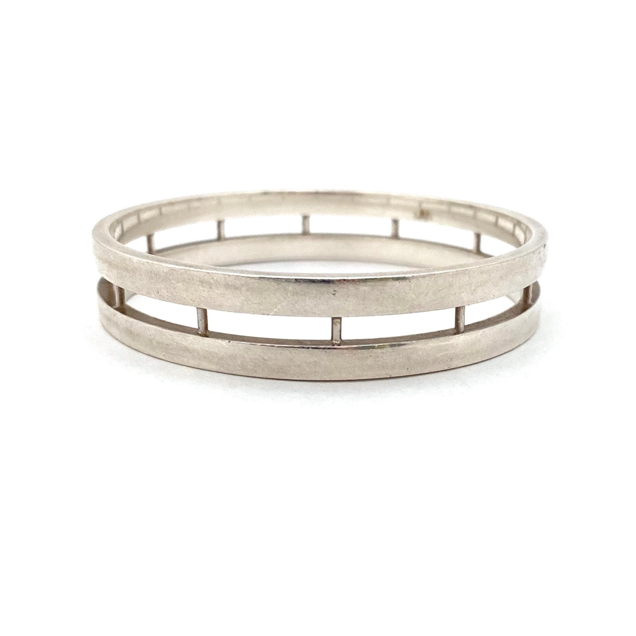 profile Hans Hansen Denmark vintage heavy silver split bangle bracelet Scandinavian Modernist jewelry design