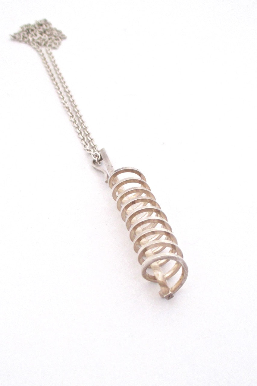 Henning Ulrichsen Denmark vintage silver long spiral pendant necklace Scandinavian Modernist design