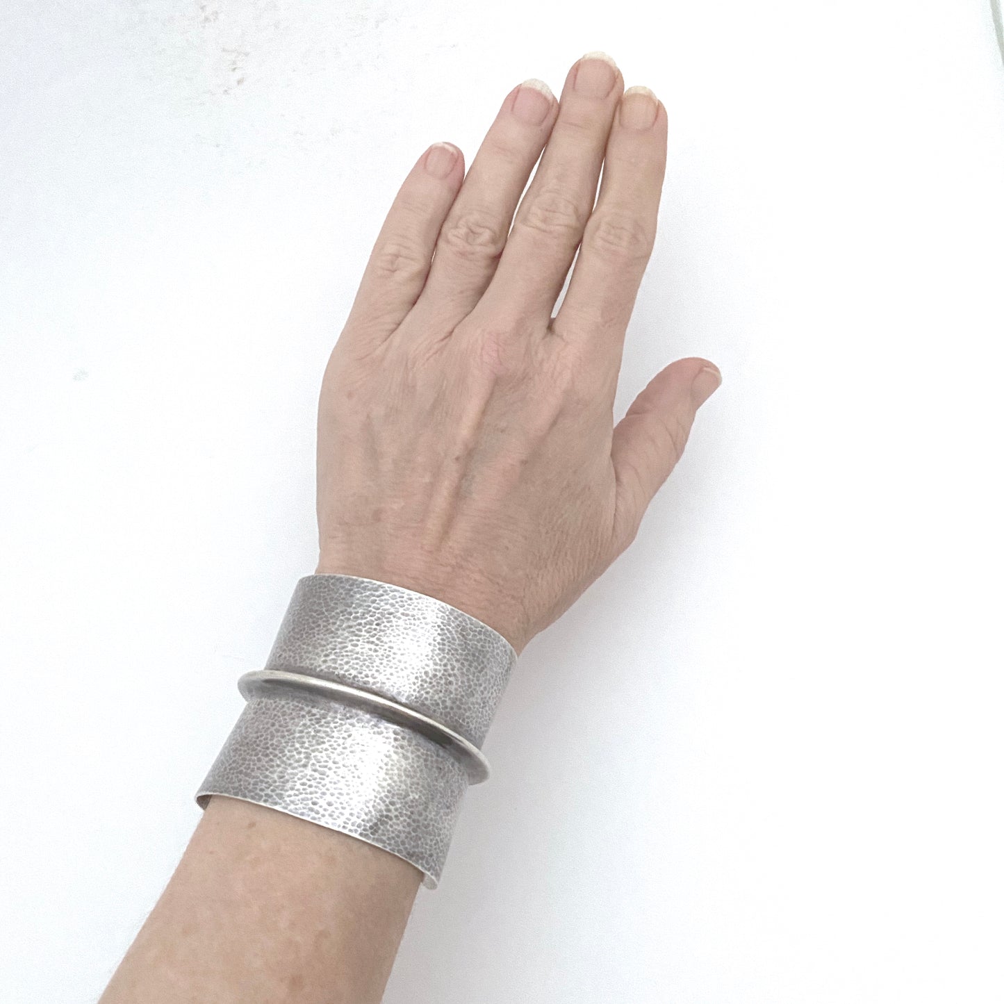 vintage hammered silver extra wide cuff bracelet