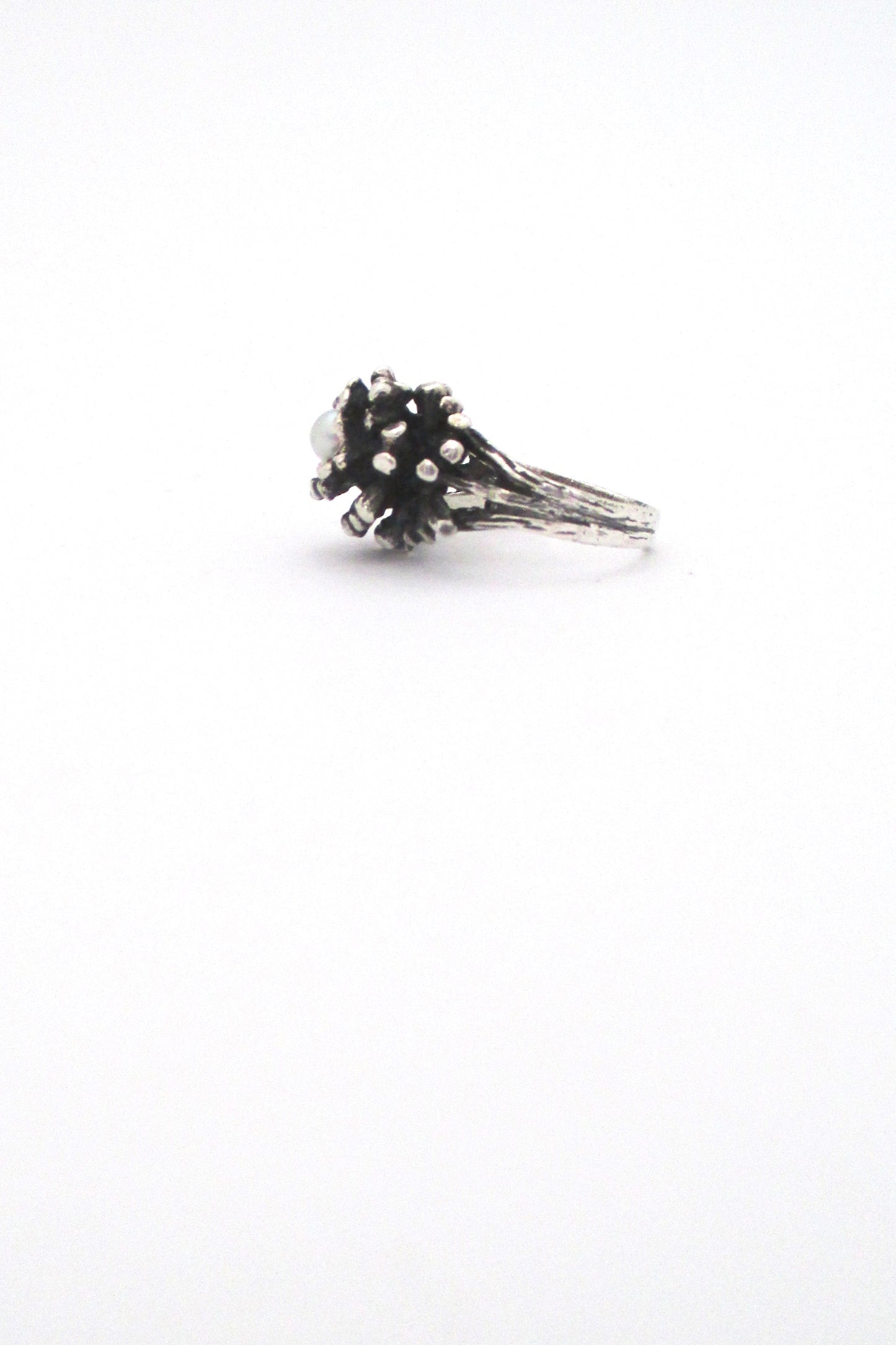 Robert Larin textured sterling & pearl cluster ring