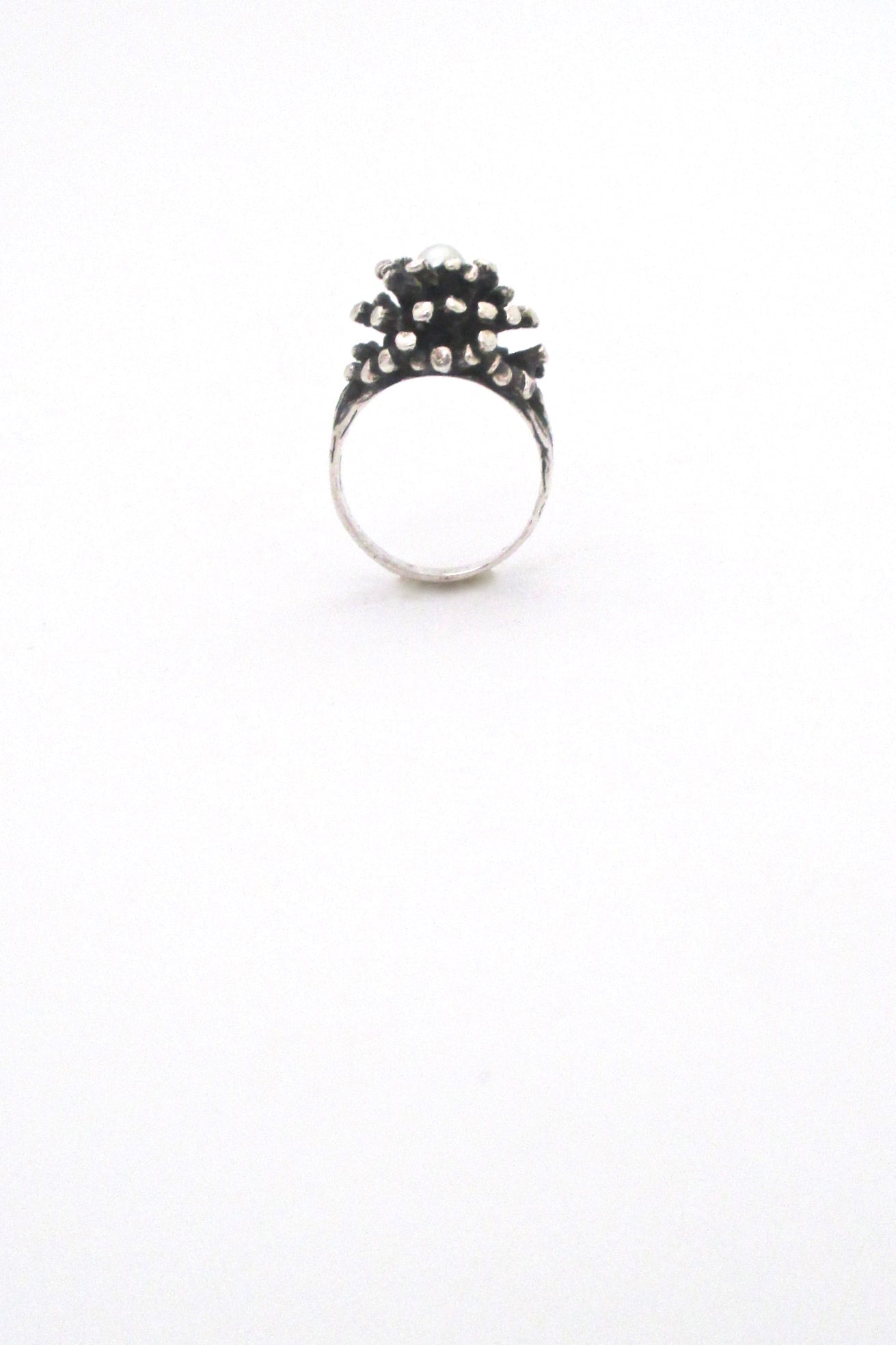 profile Robert Larin Canada vintage brutalist sterling silver and pearl cluster ring