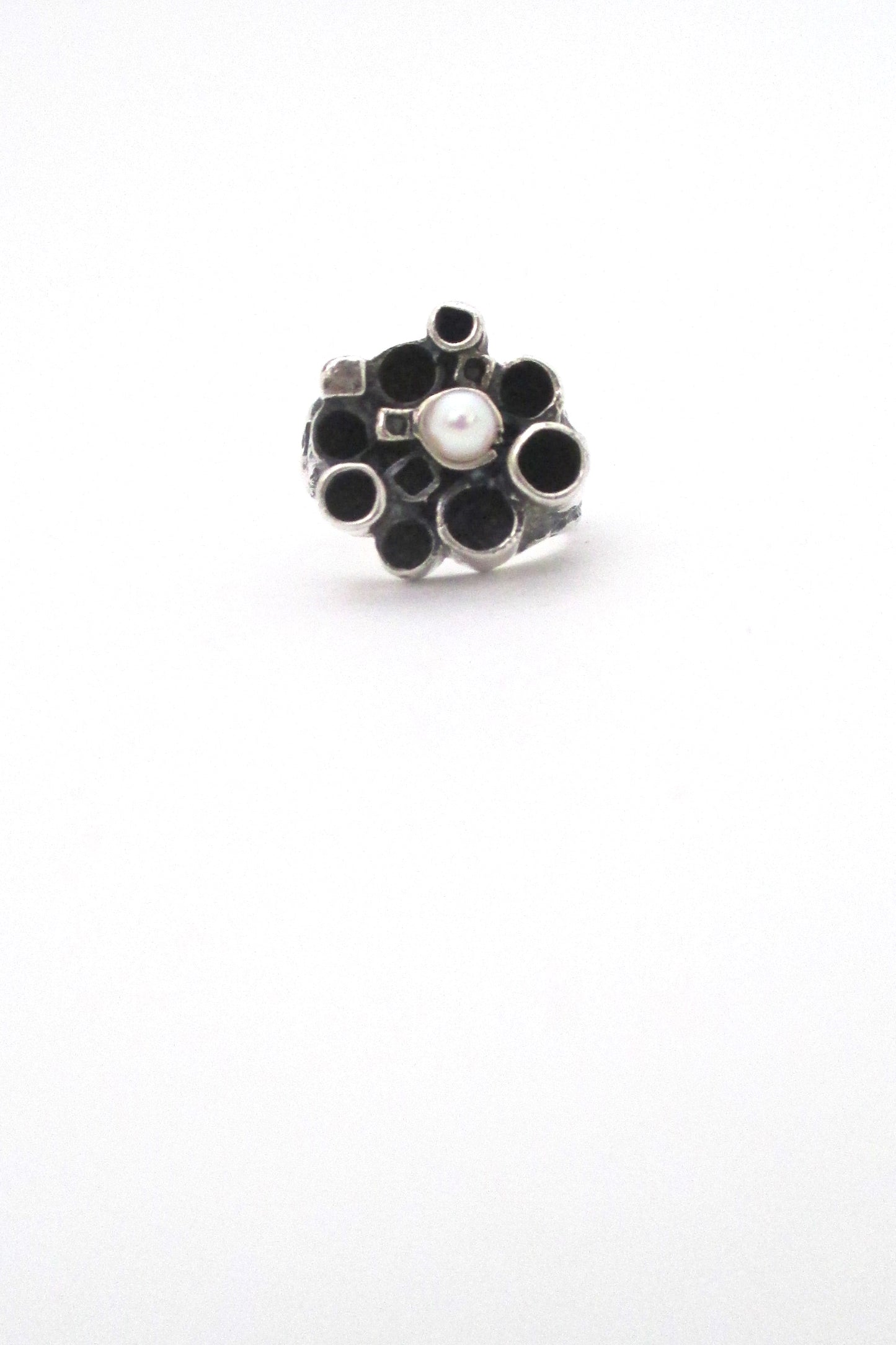 Robert Larin textured sterling & pearl sculptural ring