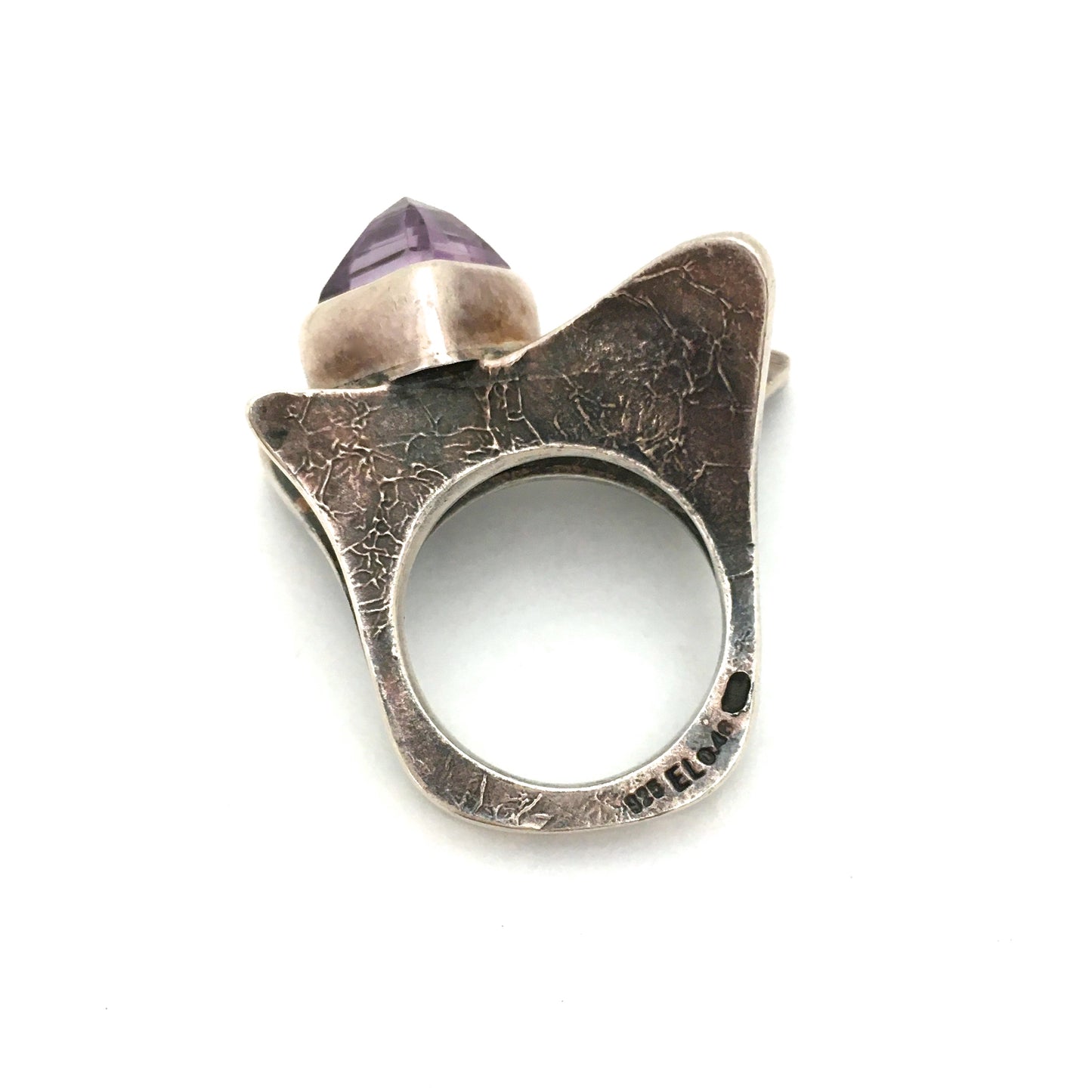 large textured silver & amethyst ring ~ great facet to the stone