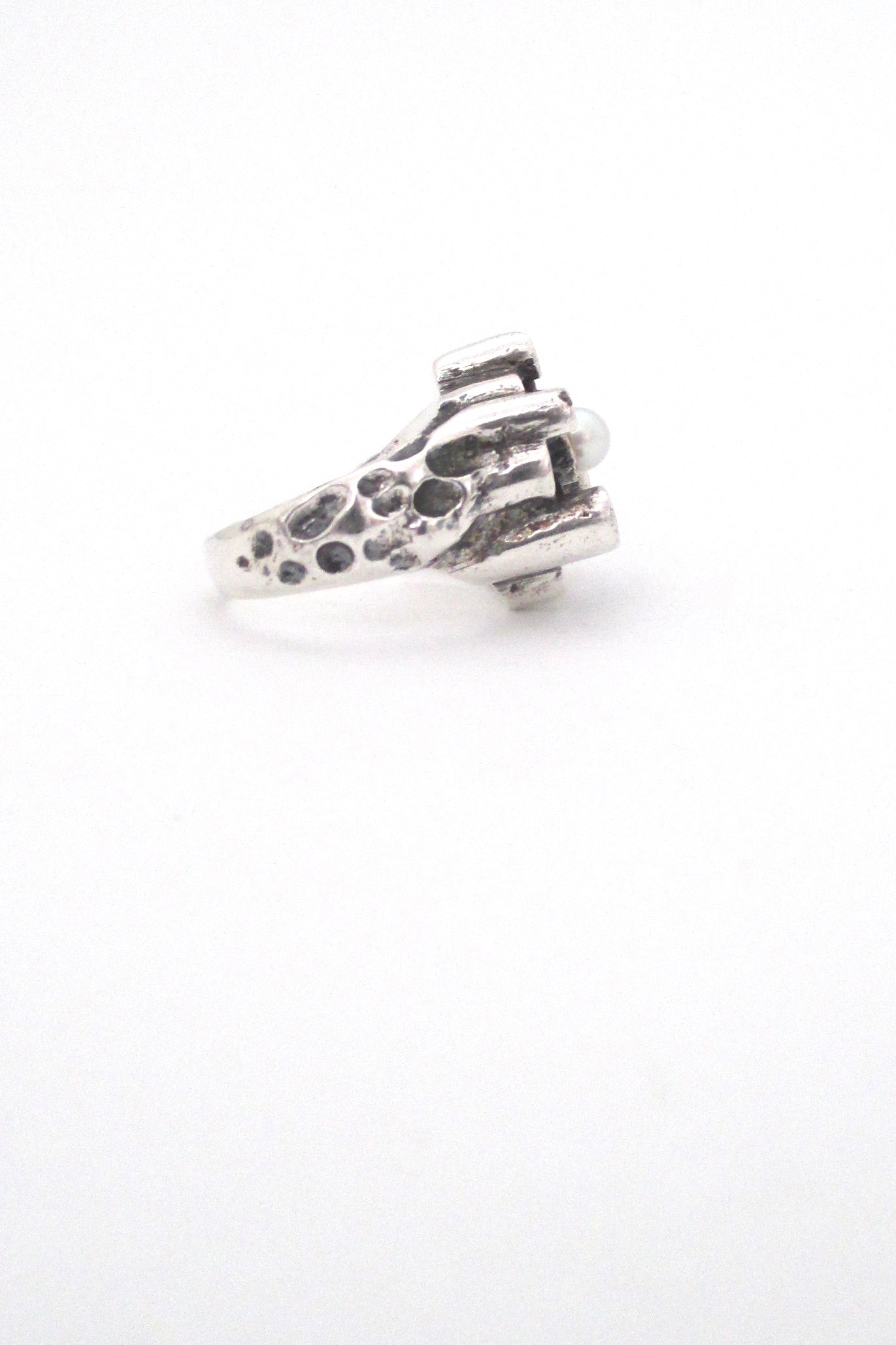 Robert Larin textured sterling & pearl sculptural ring