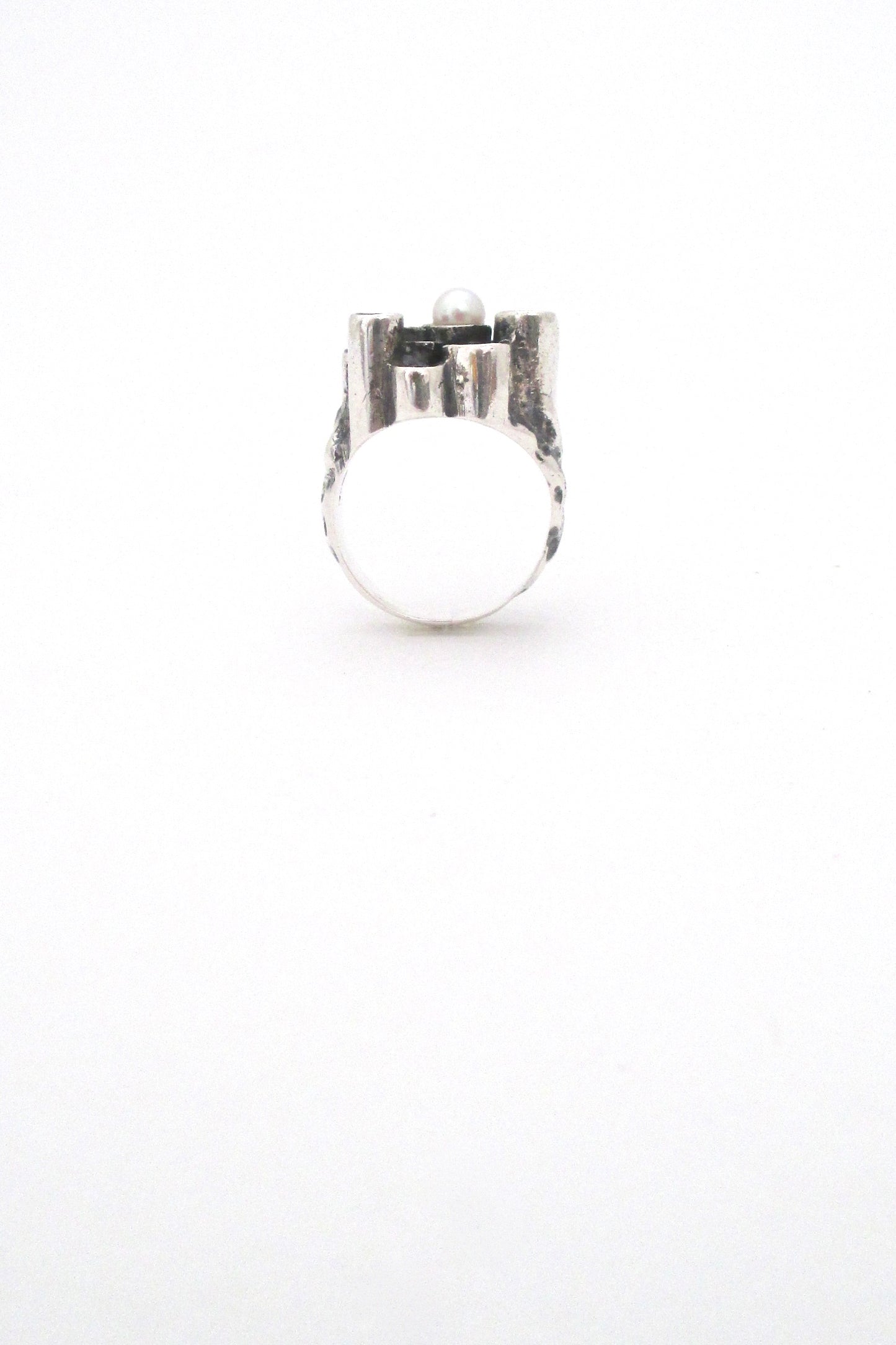 profile Robert Larin textured sterling & pearl sculptural ring