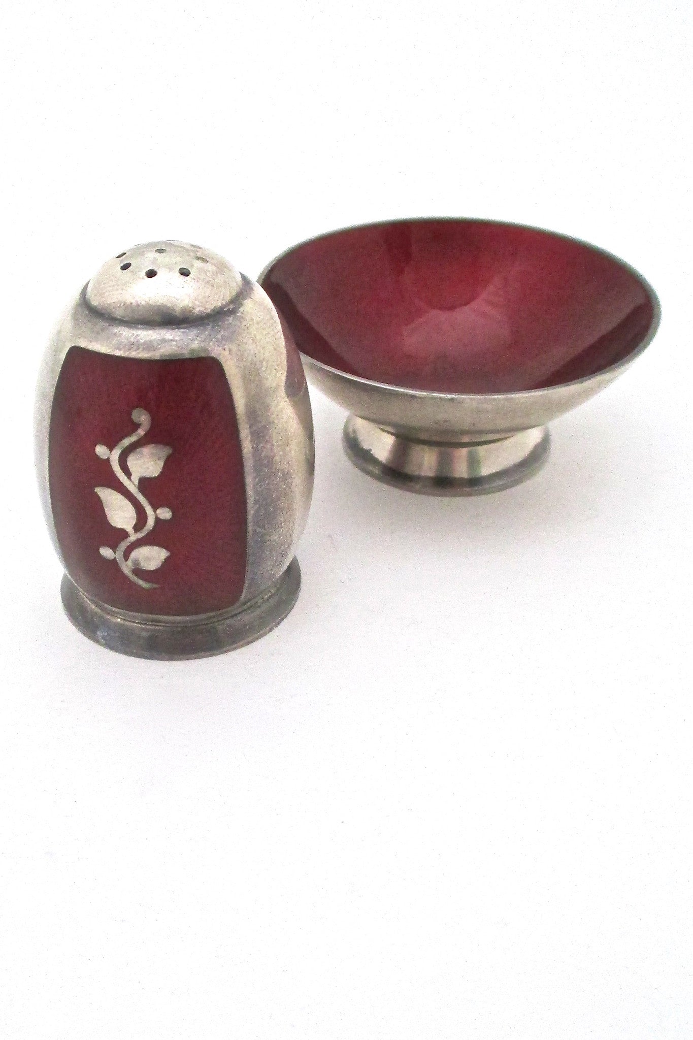 Volmer Bahner Denmark vintage sterling silver enamel salt and pepper set