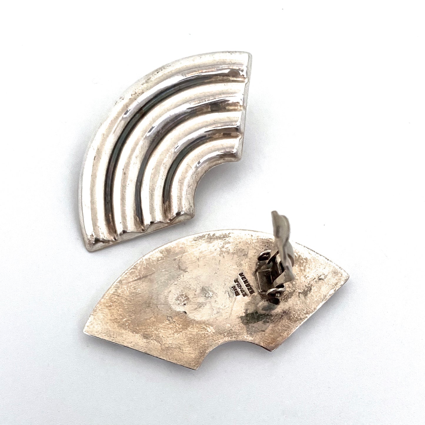 vintage large ear clips ~ silver rainbows