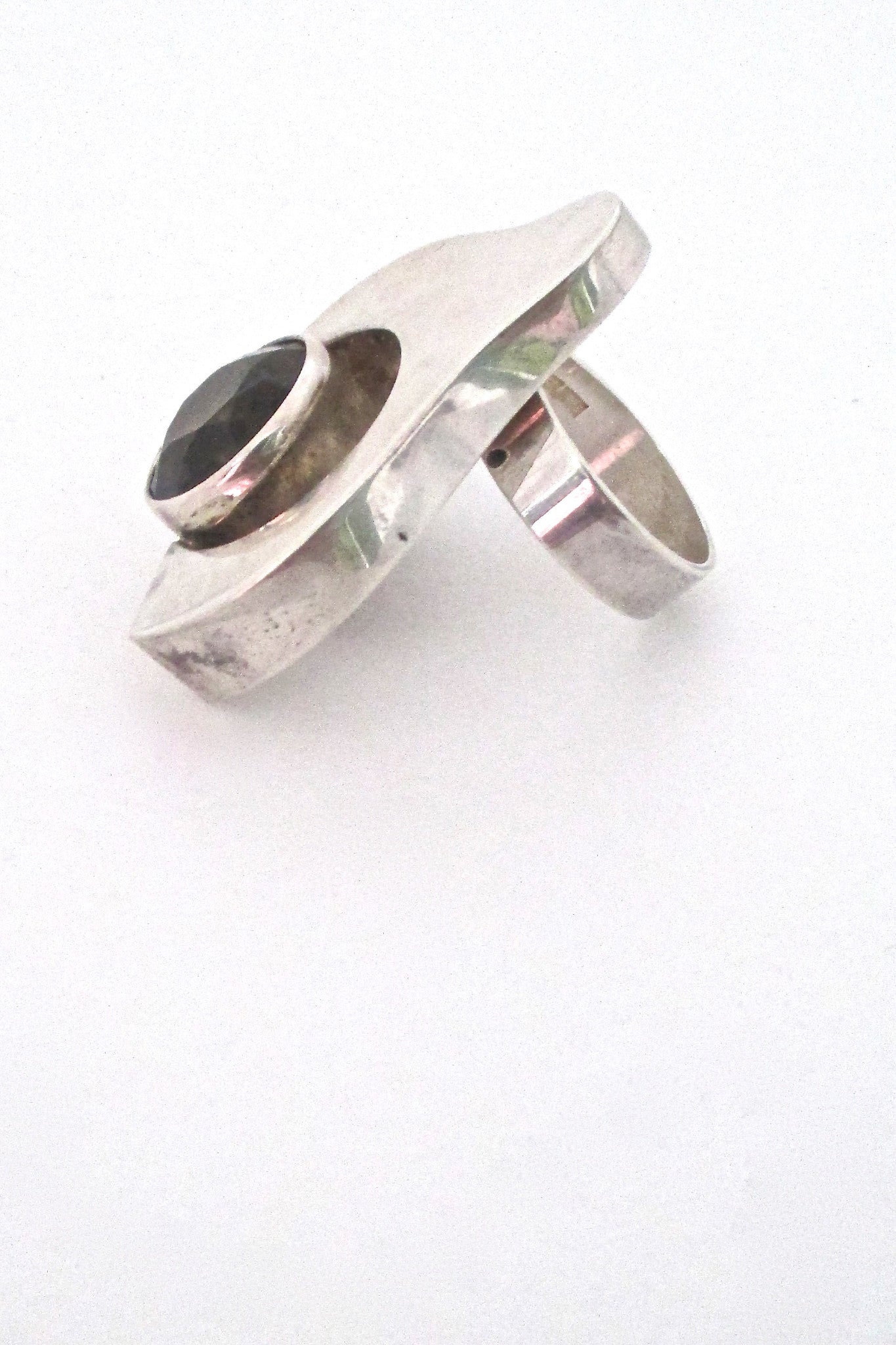 profile Salovaara Finland extra large vintage modernist ring in sterling silver and smoky quartz