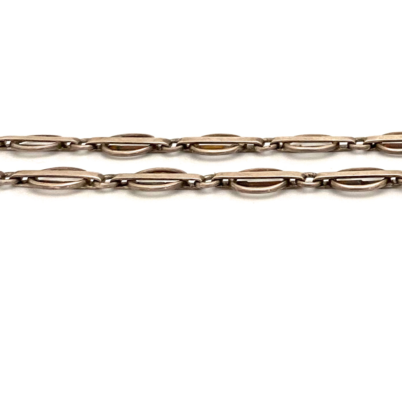 profile vintage silver fancy link chain necklace mid century Modernist jewelry design