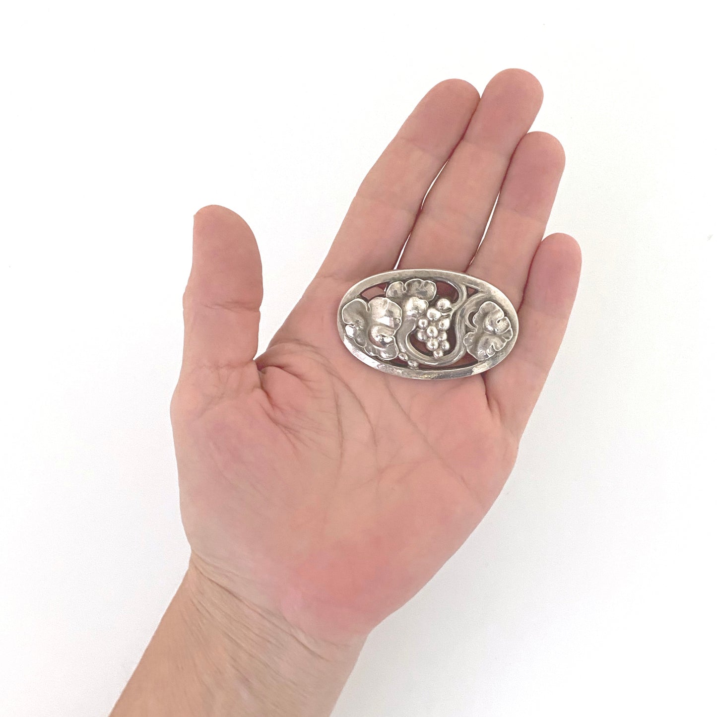scale Georg Jensen Denmark vintage silver grapes leaves brooch 177B Georg Jensen design