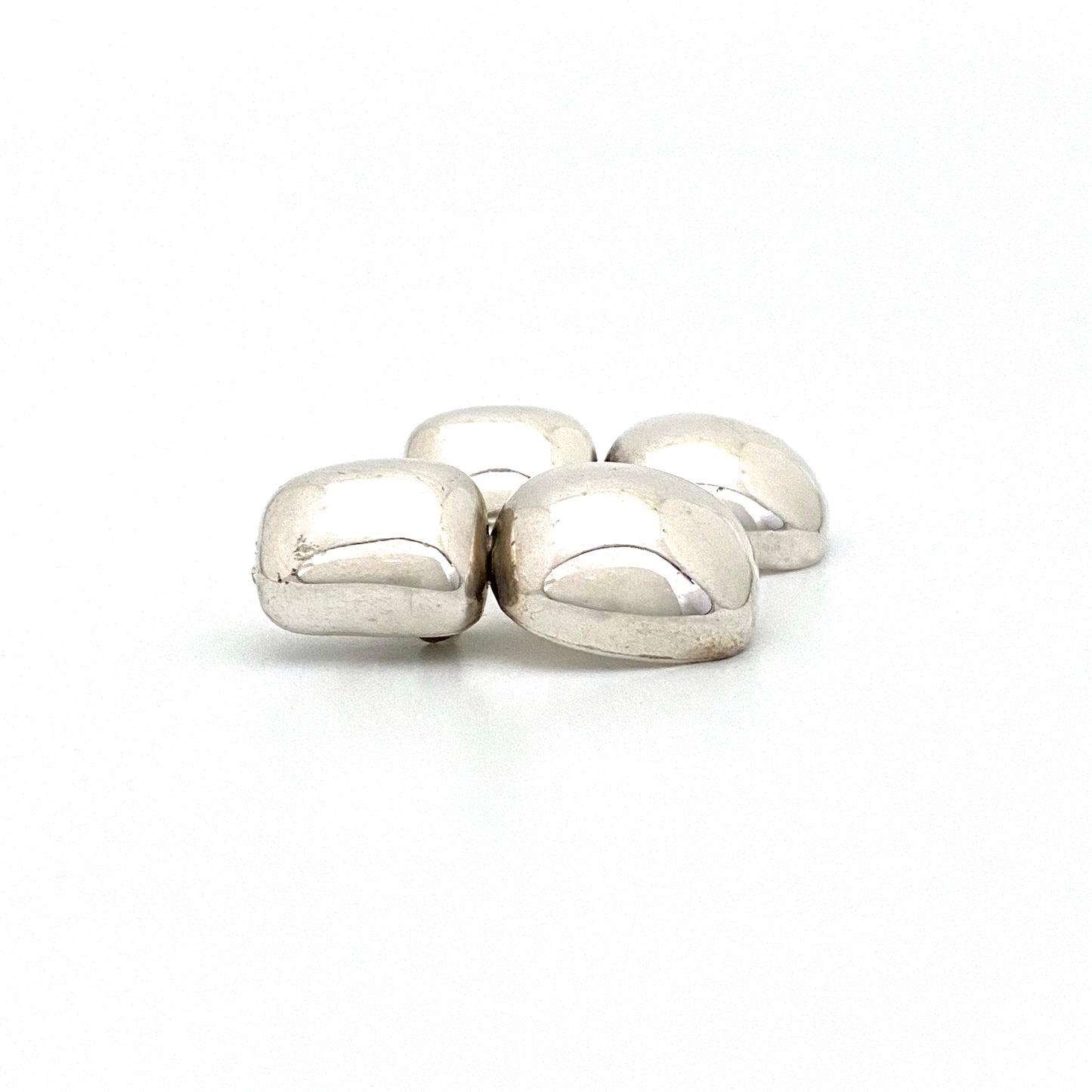 profile vintage Mexico silver drop earrings double cushion Modernist jewelry design