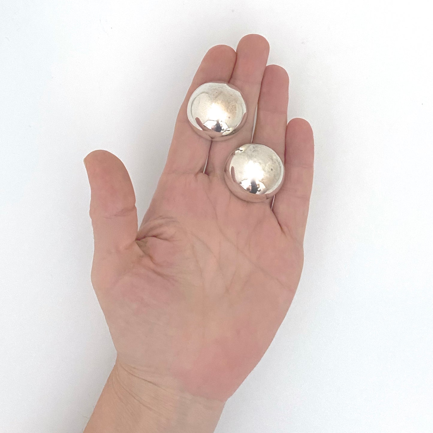scale vintage silver signed large round dome earrings Modernist jewelry design