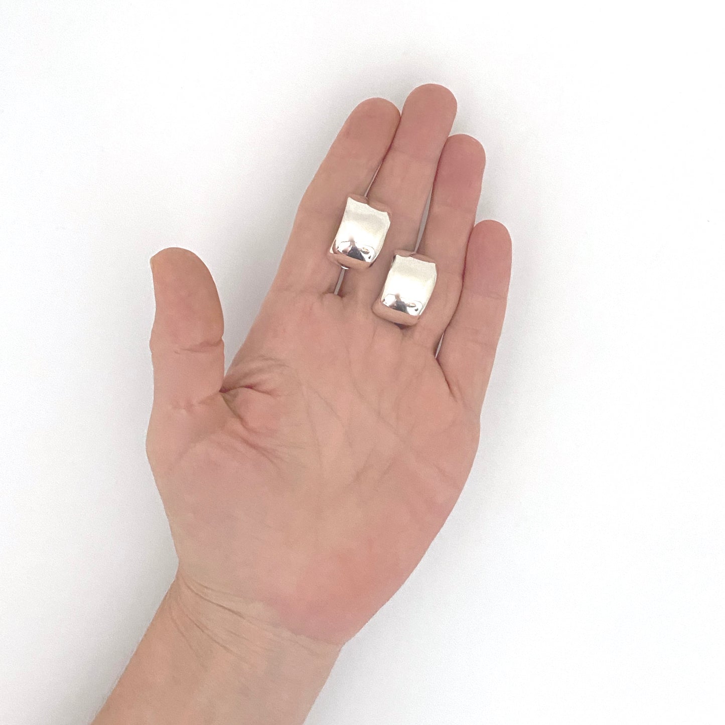 scale vintage silver signed wide half hoop earrings clips Modernist jewelry design