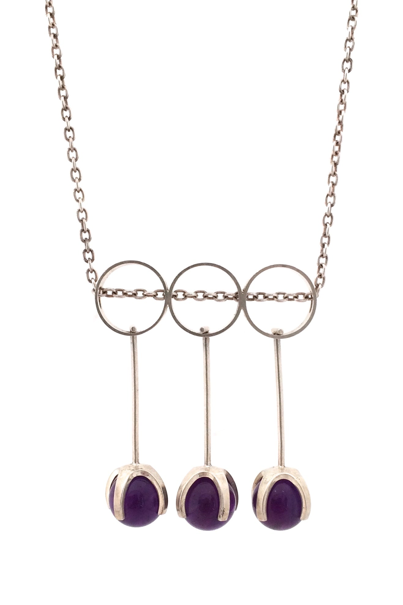 detail Elis Kauppi for Kupittaan Kulta Finland vintage silver amethyst Scandinavian Modern kinetic pendant necklace