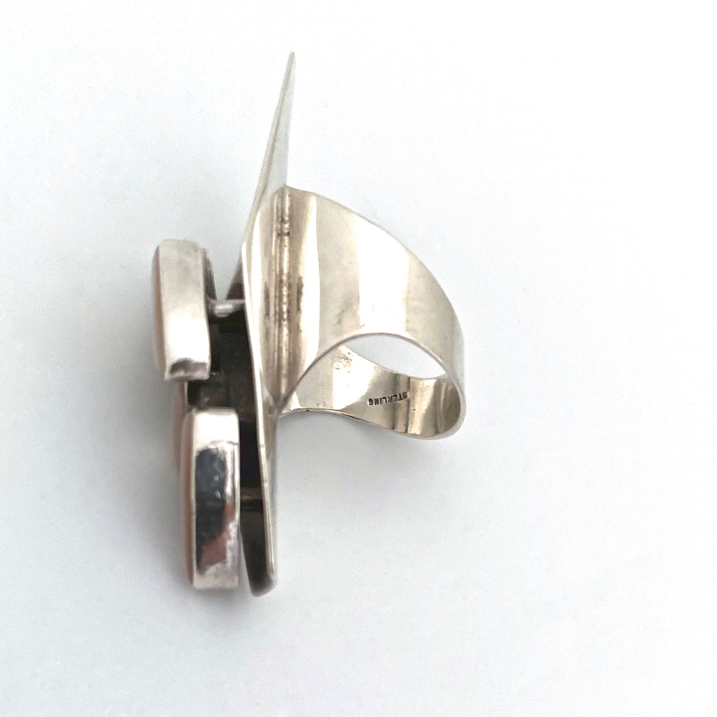 extra long silver & abalone Navajo ring ~ Annabelle Peterson