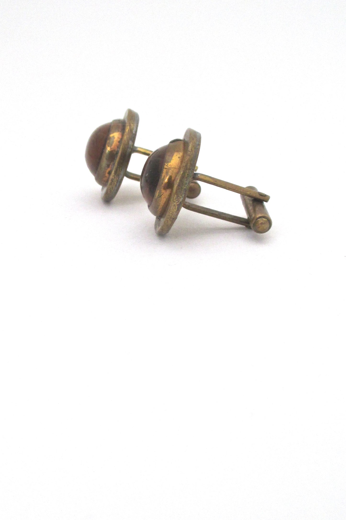 profile Rafael Alfandary Canada vintage brutalist brass patterned glass cufflinks