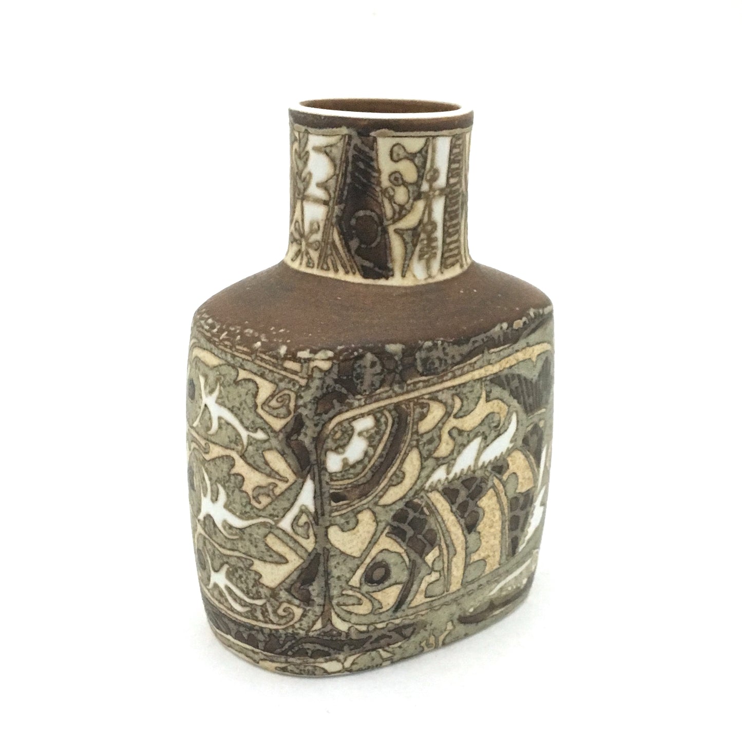detail Royal Copenhagen Denmark vintage ceramic faience Baca fish vase by Nils Thorsson Scandinavian Modern design