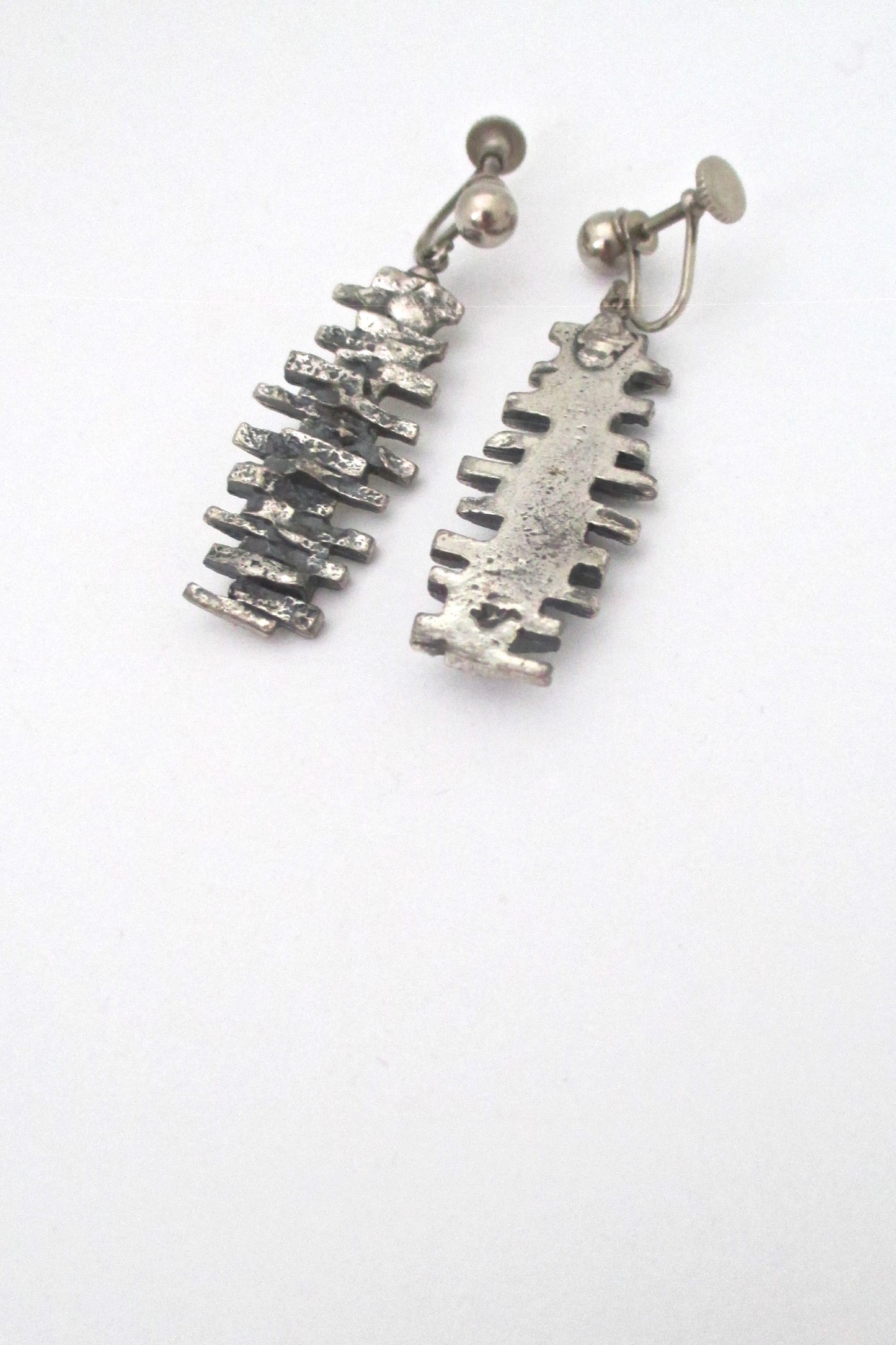 detail Guy Vidal Canada vintage brutalist pewter drop earrings # 1